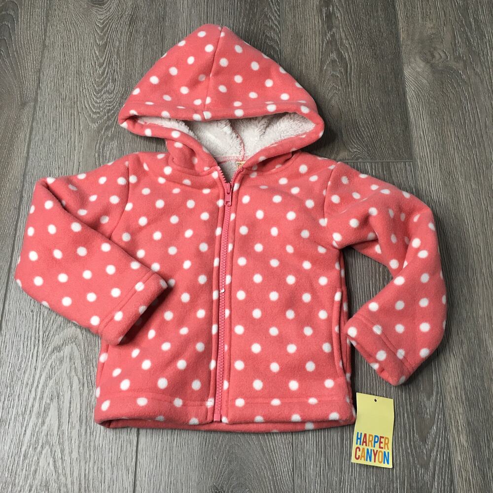 Harper Canyon Full Zip Hooded Sherpa Polka Dots Jacket Pink Size 3 NWT